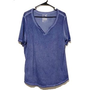 Terra & Blue Blue Burnout Short Sleeve Athletic Casual Split VNeck Tee 14W